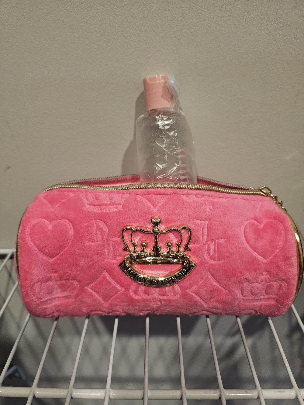 Juicy Couture Pink Plush Crown Appliqué Cosmetic Pouch